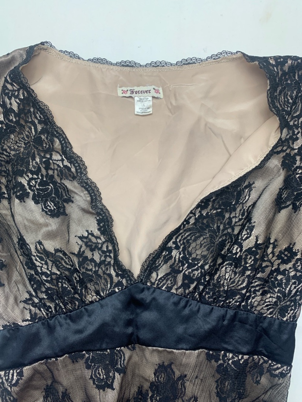 y2k Forever 21 size large Satin black lace witchy boho bell sleeve - Picture 3 of 10